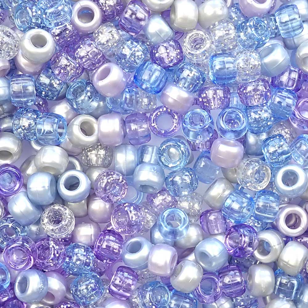 Blue &amp; Purple Ice Mix Plastic Pony Beads 6 x 9mm