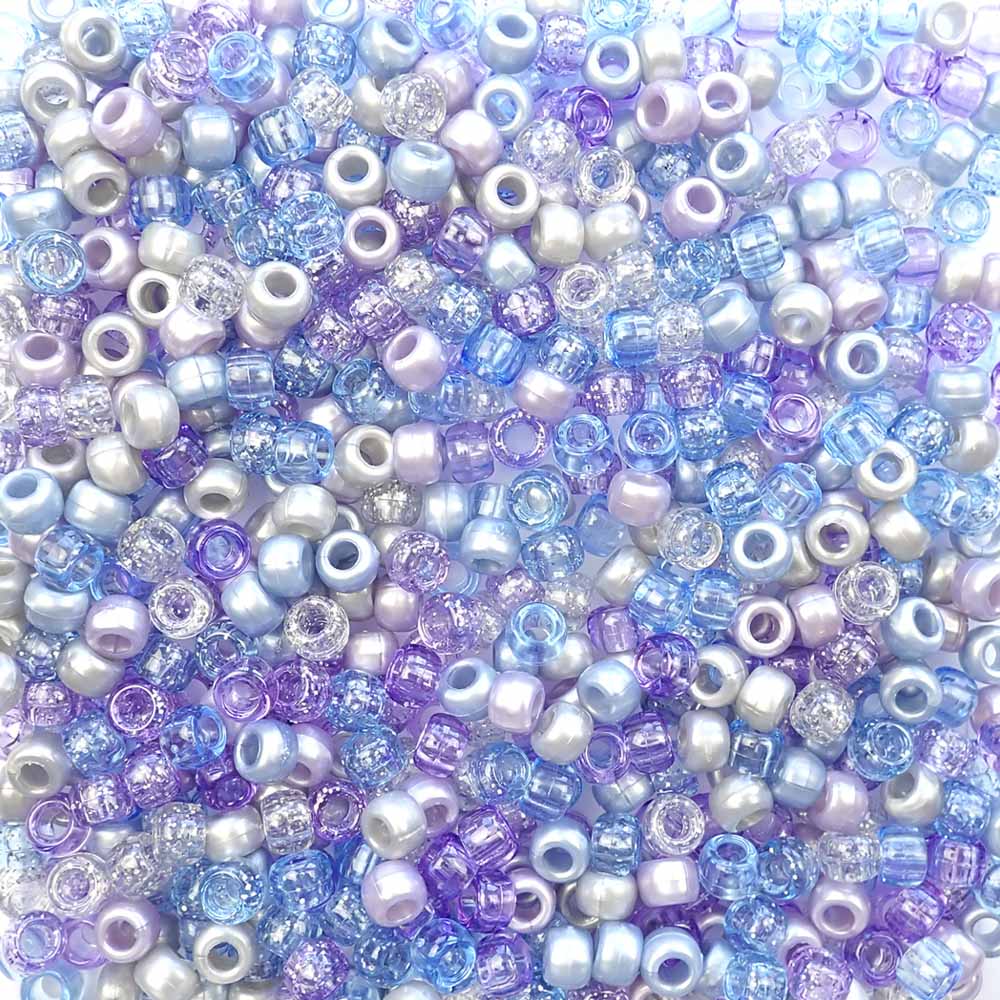 Blue & Purple Ice Mix Plastic Pony Beads 6 x 9mm