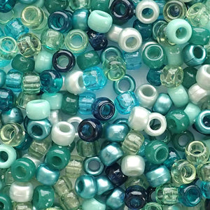 Teal Blue Green Jewel Mix Plastic Pony Beads 6 x 9mm