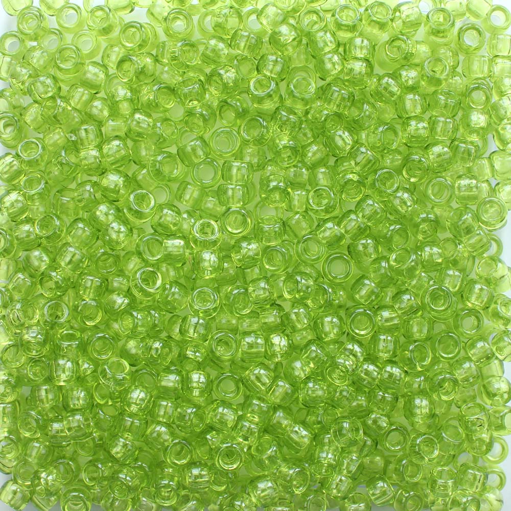 Light Kiwi Green Transparent Plastic Pony Beads 6 x 9mm