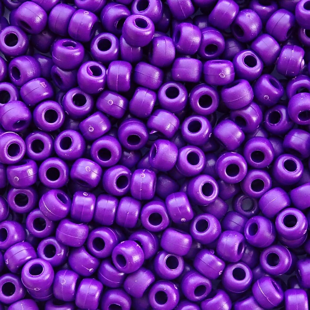 Purple Opaque Plastic Pony Beads 6 x 9mm, 150 beads