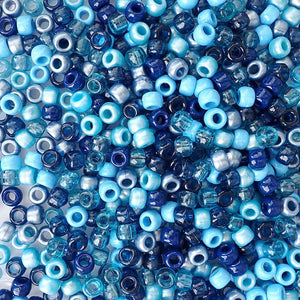 Pacific Blue Mix Plastic Pony Beads 6 x 9mm