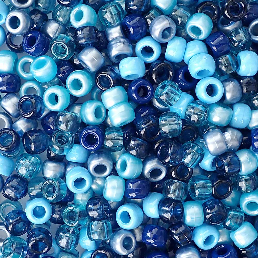 Caribbean Blue Mix Craft Pony Beads 6 x 9mm, Made in USA - Pony Beads Plus