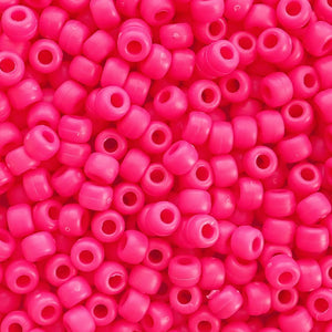 Matte Neon Pink Plastic Pony Beads 6 x 9mm