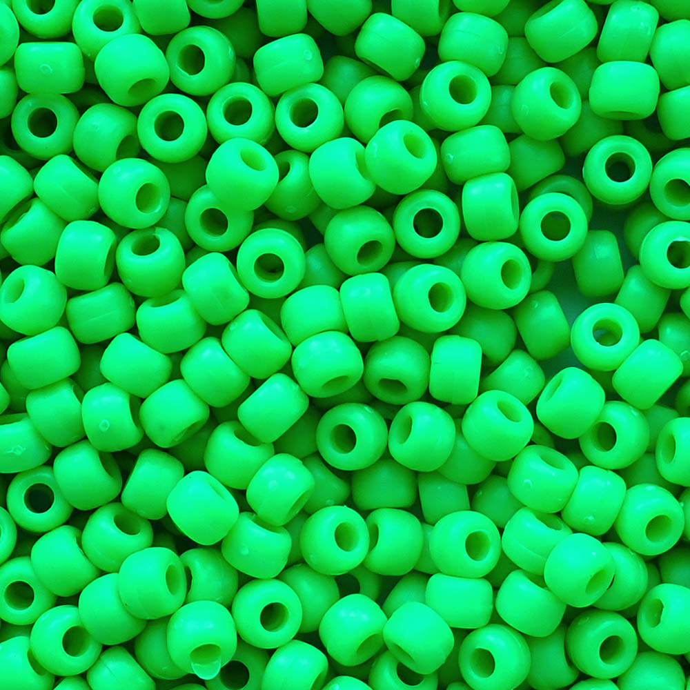 Matte Grasshopper Green Neon Plastic Pony Beads 6 x 9mm