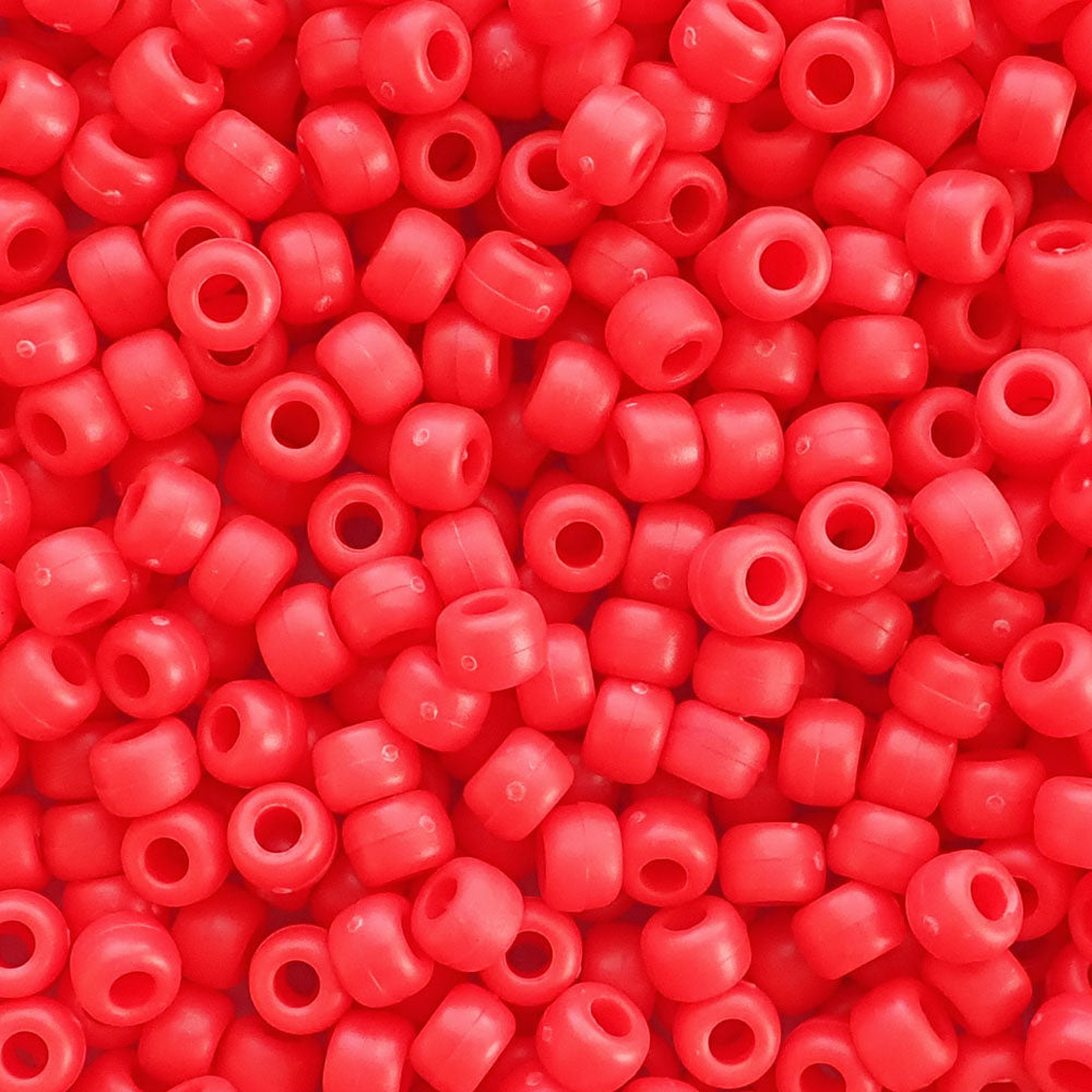Matte Neon Red Plastic Pony Beads 6 x 9mm