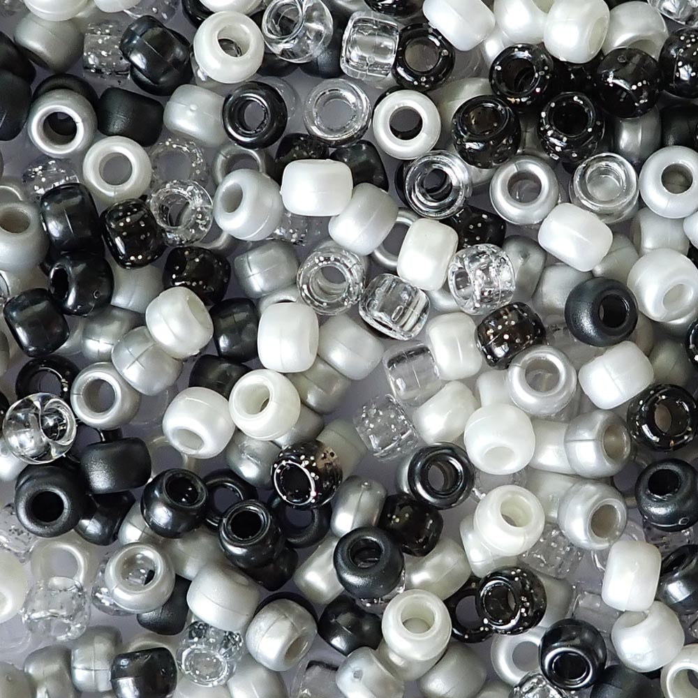 Black Tie Mix Plastic Craft Pony Beads 6 x 9mm Bulk, Made in the