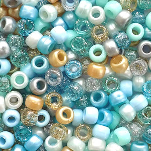 Princess Aqua Blue Mix Plastic Pony Beads 6 x 9mm