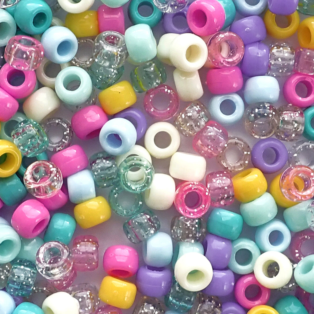 Pool Party Mix Plastic Pony Beads 6 x 9mm
