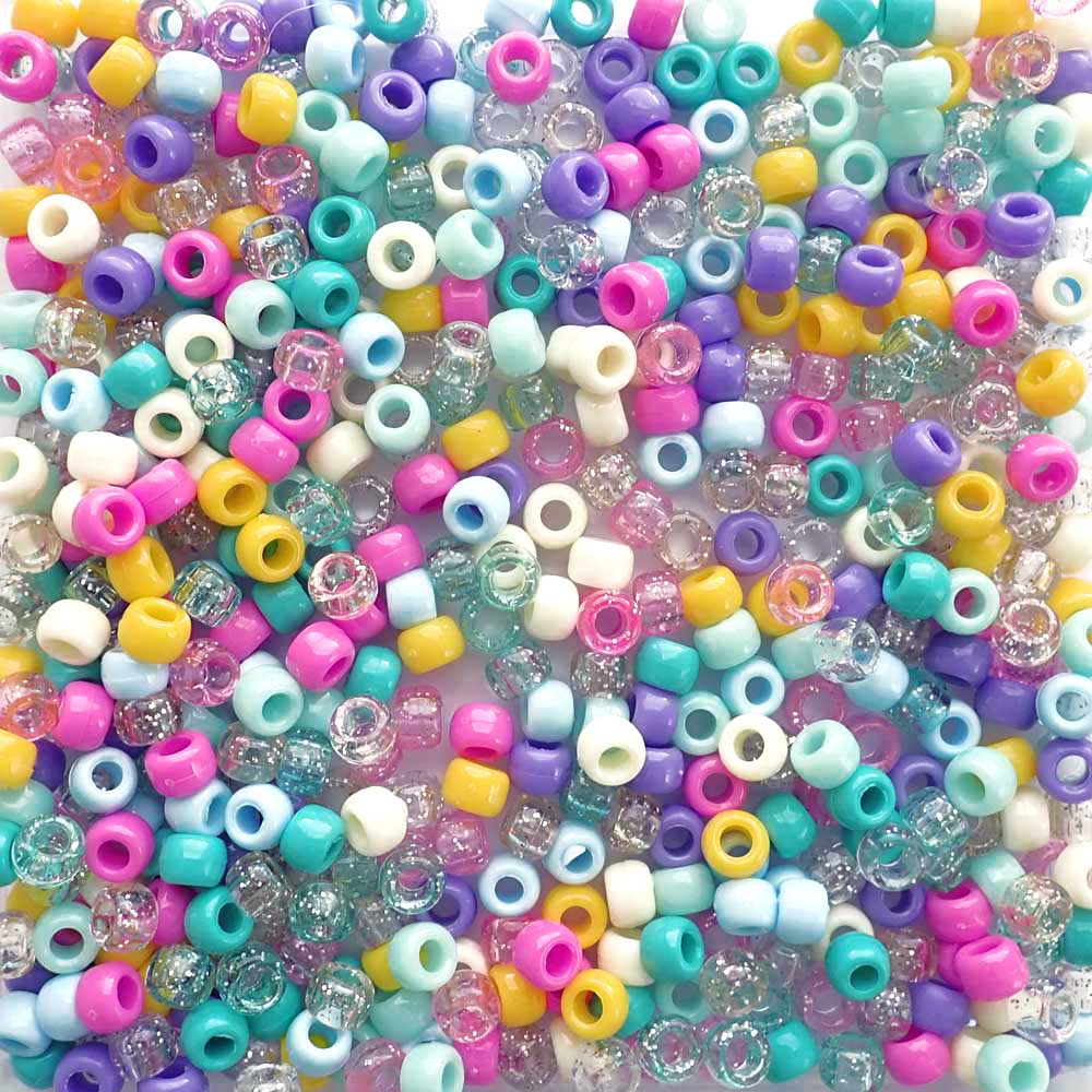 Pool Party Mix Plastic Pony Beads 6 x 9mm