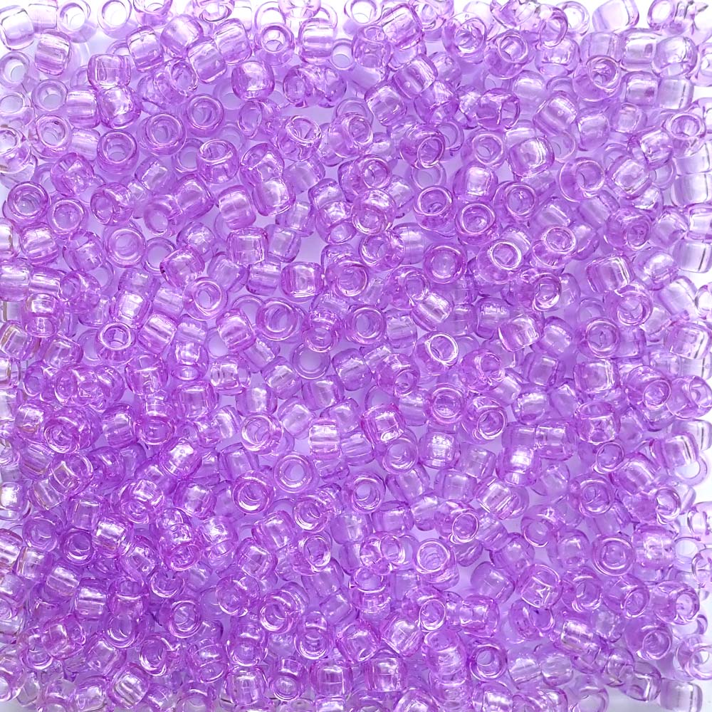 Light Purple Transparent Plastic Craft Pony Beads, Size 6 x 9mm