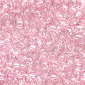 Light Coral Transparent Plastic Craft Pony Beads, Size 6 x 9mm
