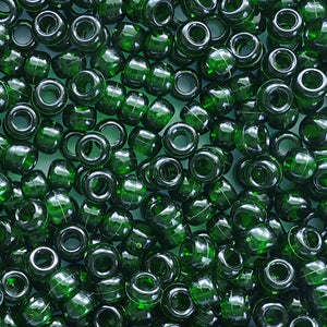 Deep Emerald Trasparent Plastic Craft Pony Beads, Size 6 x 9mm