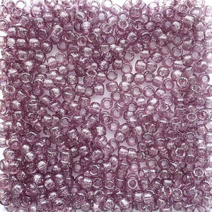 Antique Violet Glitter Plastic Craft Pony Beads, Size 6 x 9mm