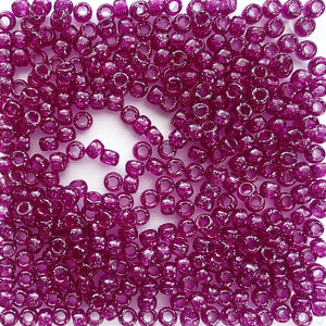 Dark Magenta Wine Pink Glitter Plastic Craft Pony Beads, Size 6 x 9mm