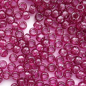 Dark Pink Glitter Plastic Craft Pony Beads, Size 6 x 9mm