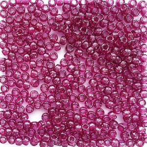Dark Pink Glitter Plastic Craft Pony Beads, Size 6 x 9mm